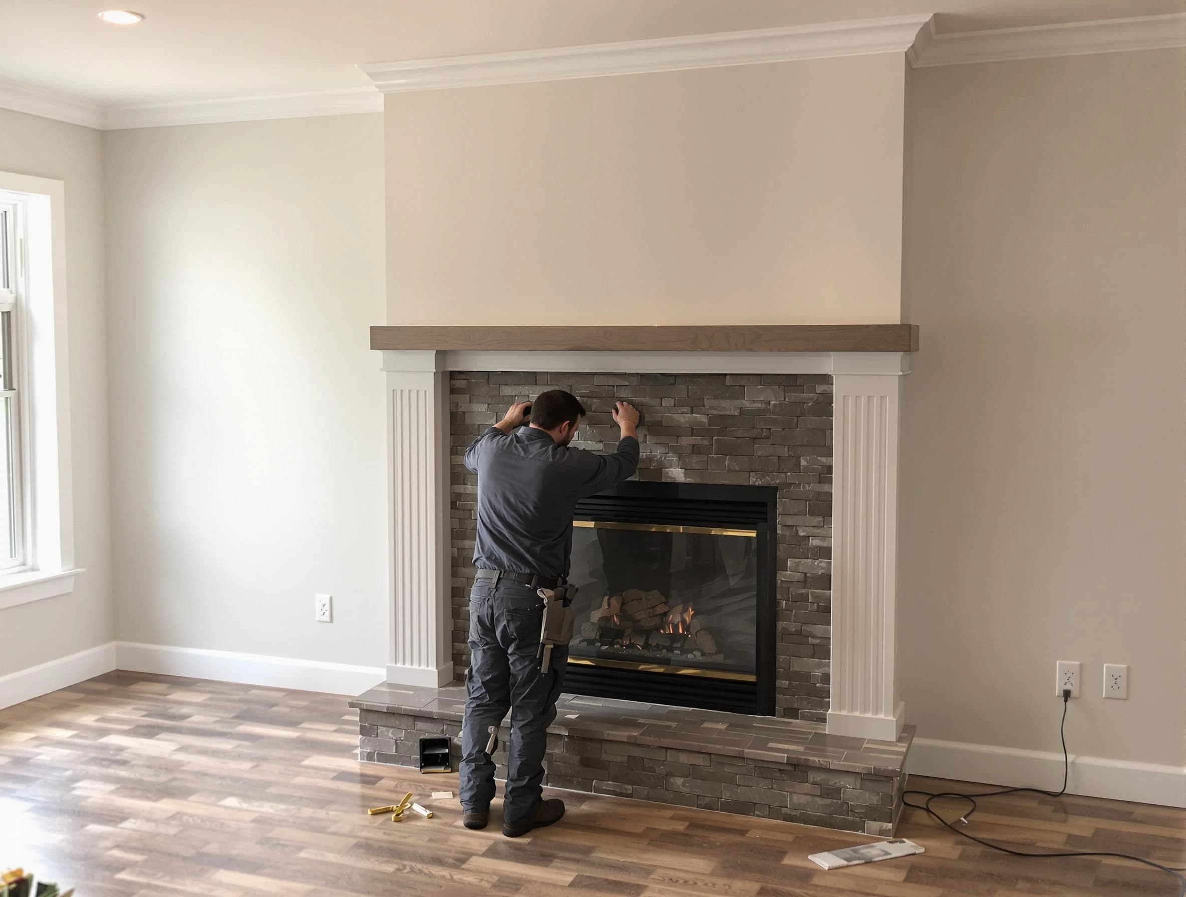 Litchfield Park Chimney Sweep finishing a custom fireplace install in Litchfield Park, AZ