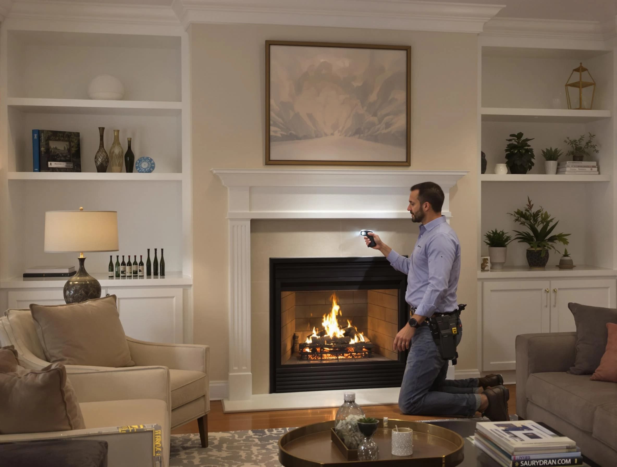 Litchfield Park Chimney Sweep conducting a fireplace safety inspection in Litchfield Park, AZ