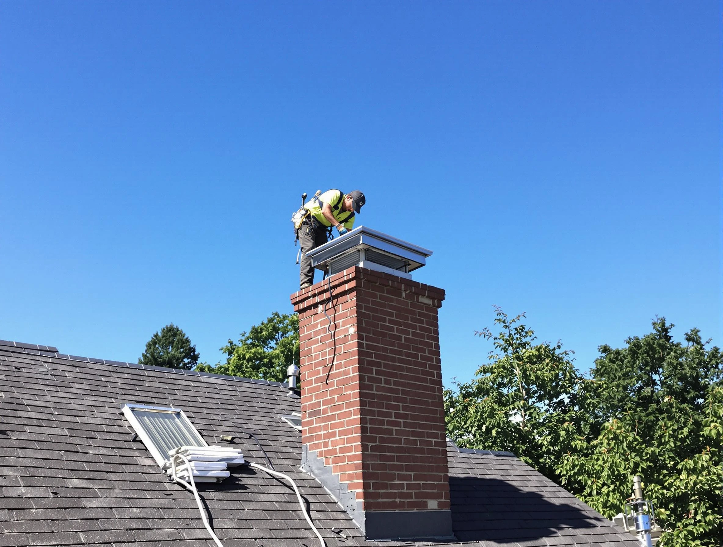 Litchfield Park Chimney Sweep technician measuring a chimney cap in Litchfield Park, AZ
