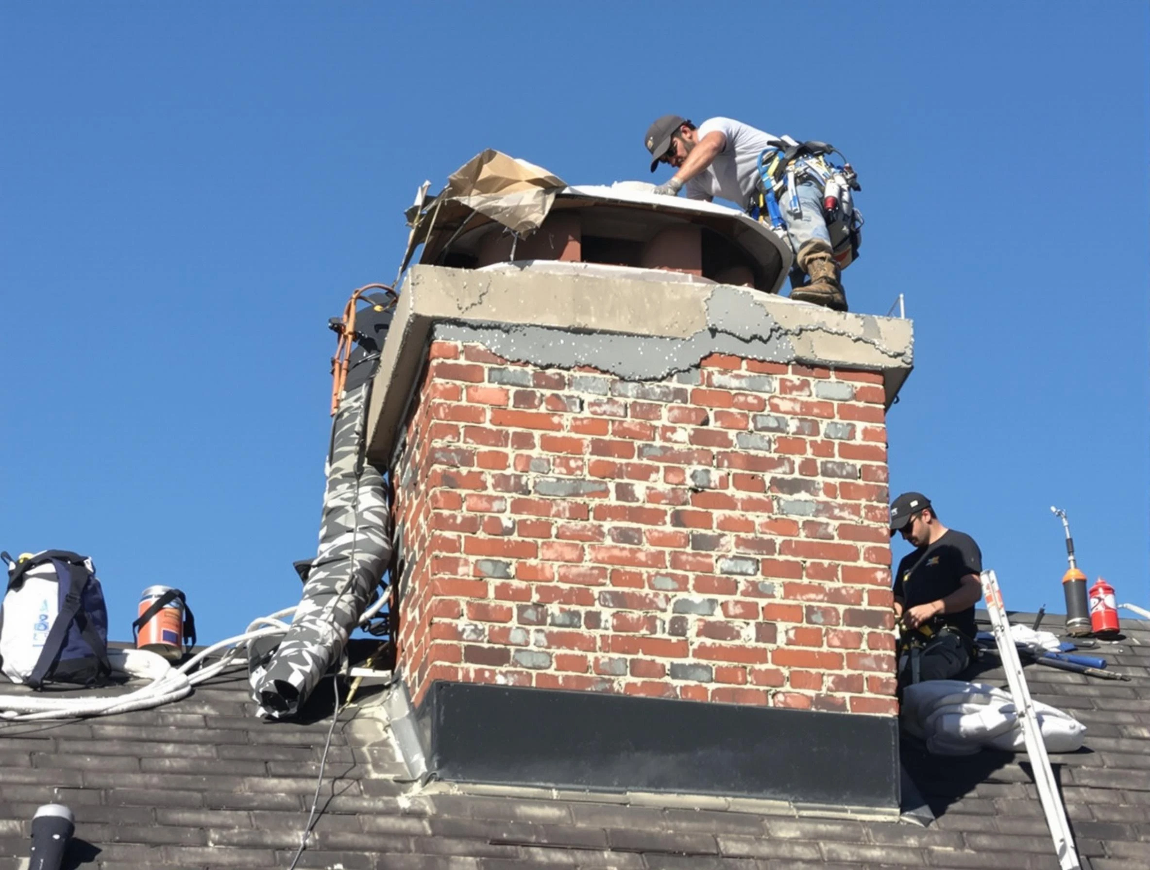 Litchfield Park Chimney Sweep installing a custom chimney crown in Litchfield Park, AZ