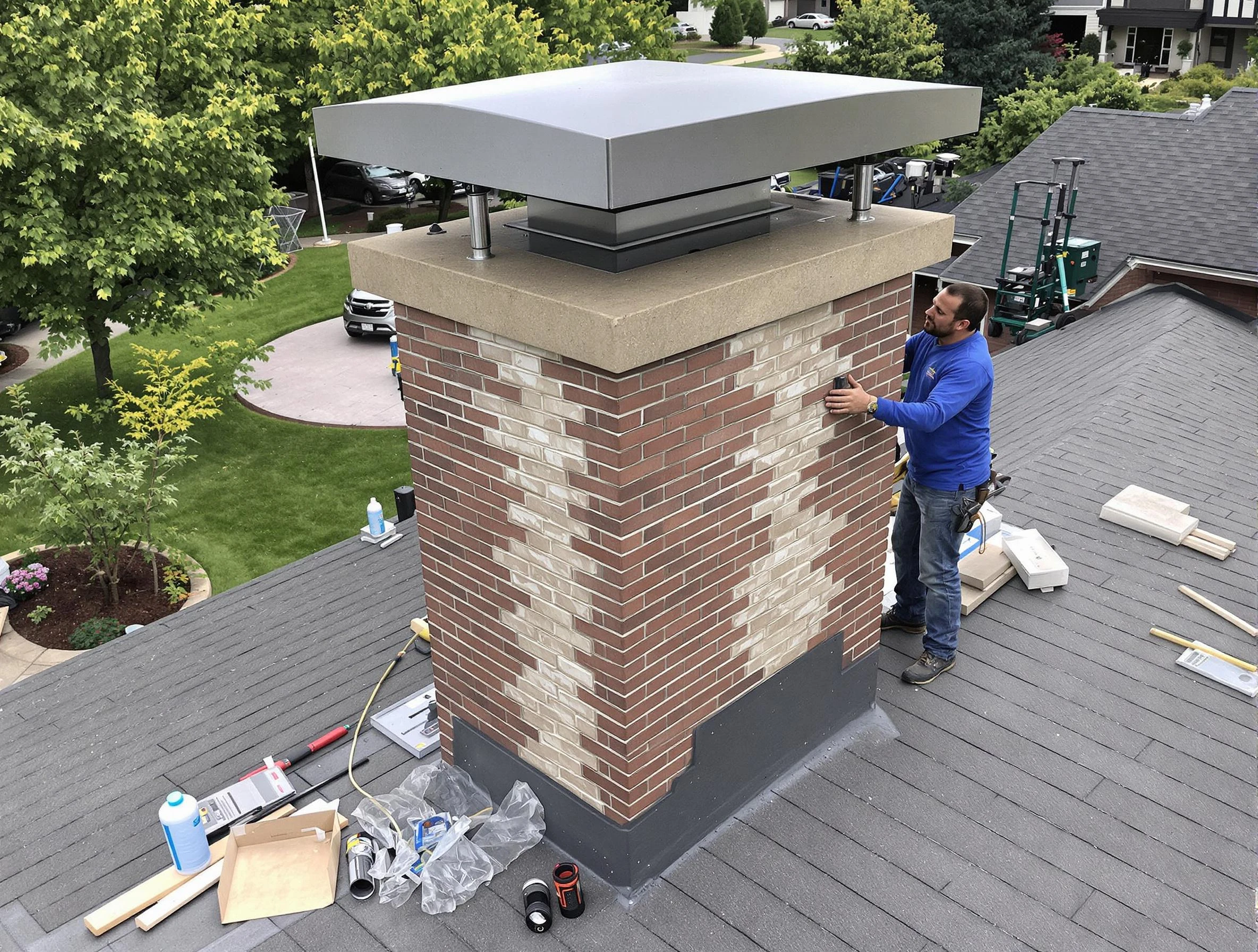 Litchfield Park Chimney Sweep team working on a custom chimney remodel in Litchfield Park, AZ
